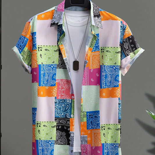 Paisley Block Print Men's Casual Short Sleeve Shirt