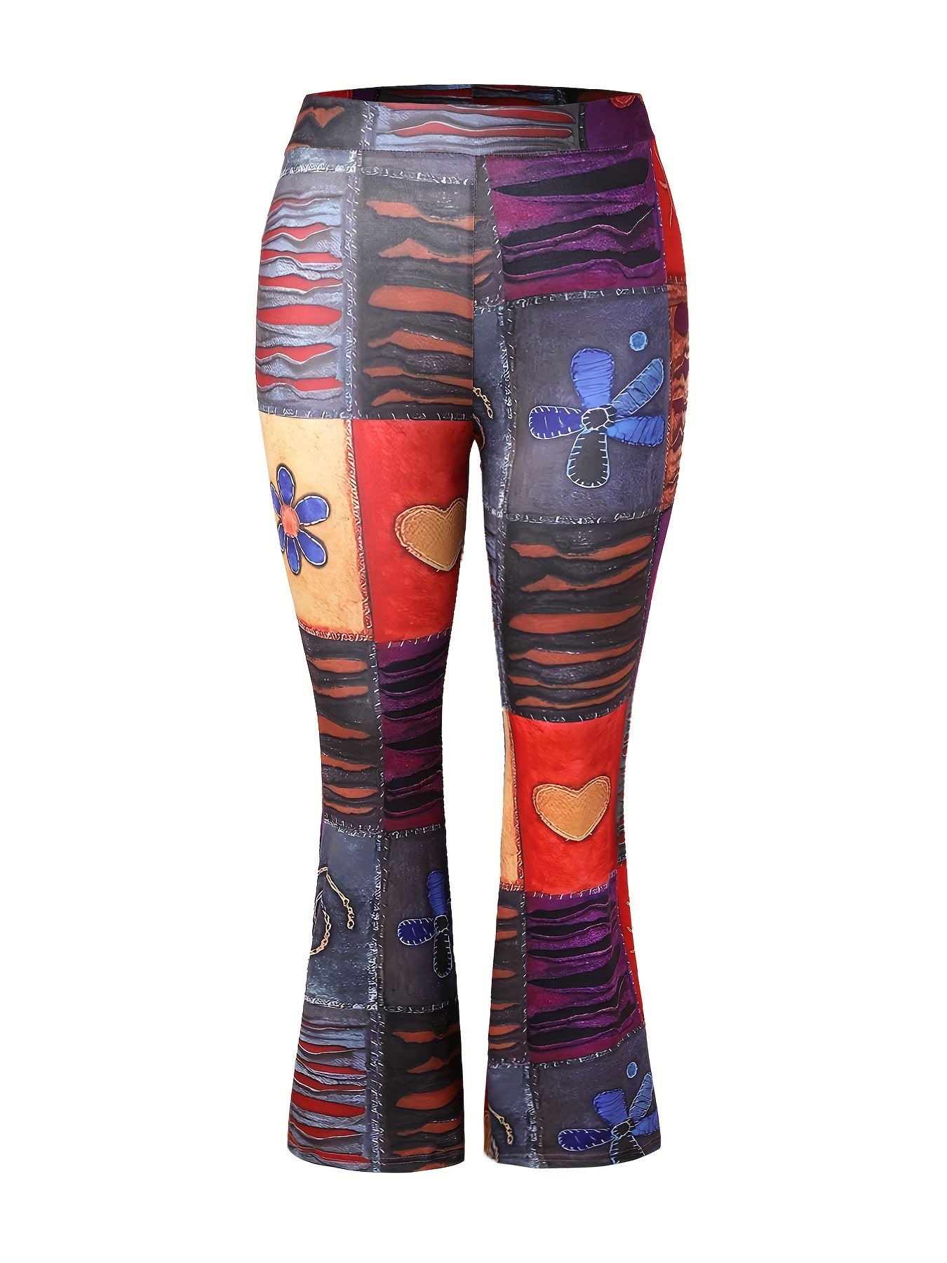  Pants Women's Plus Patchwork Flared Leg Trousers