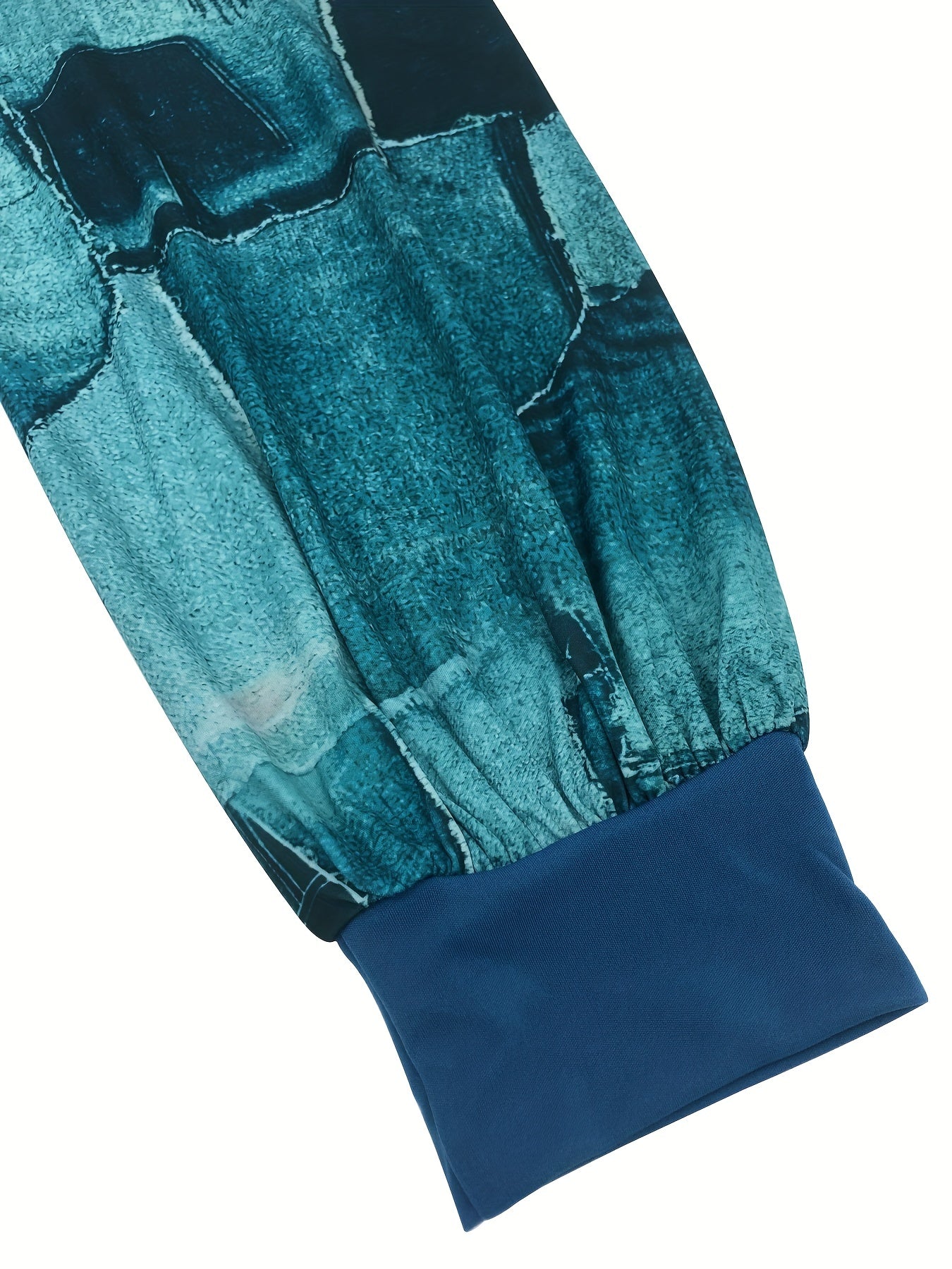  Colorblock Denim Print Lantern Sleeve Top & Pants Set