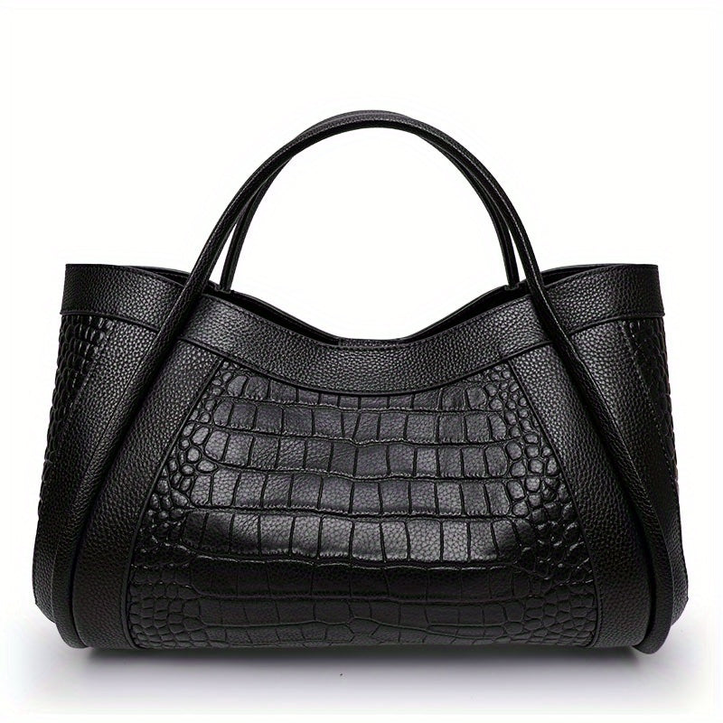 Crocodile Embossed Large Capacity Zipper Tote Bag