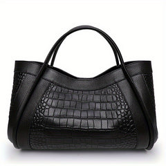 Crocodile Embossed Large Capacity Zipper Tote Bag