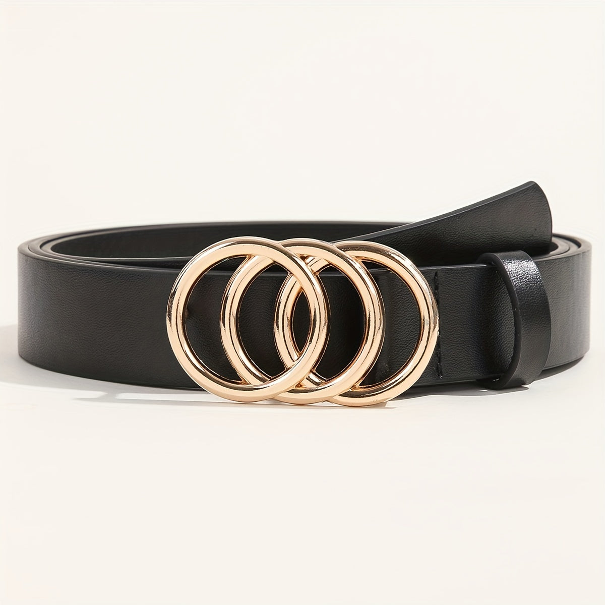 Golden Triple Ring Buckle Belt PU Leather Casual Jeans Pants Belts