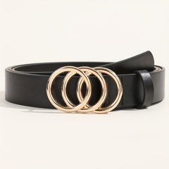 Golden Triple Ring Buckle Belt PU Leather Casual Jeans Pants Belts