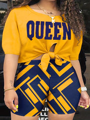  Sexy Outfits Set Women's Plus Letter Print Crew Neck