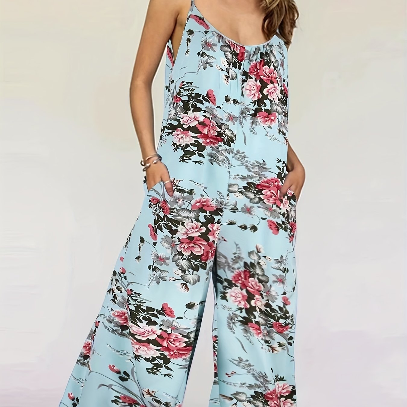  Floral Print Wide Leg Cami Jumpsuit