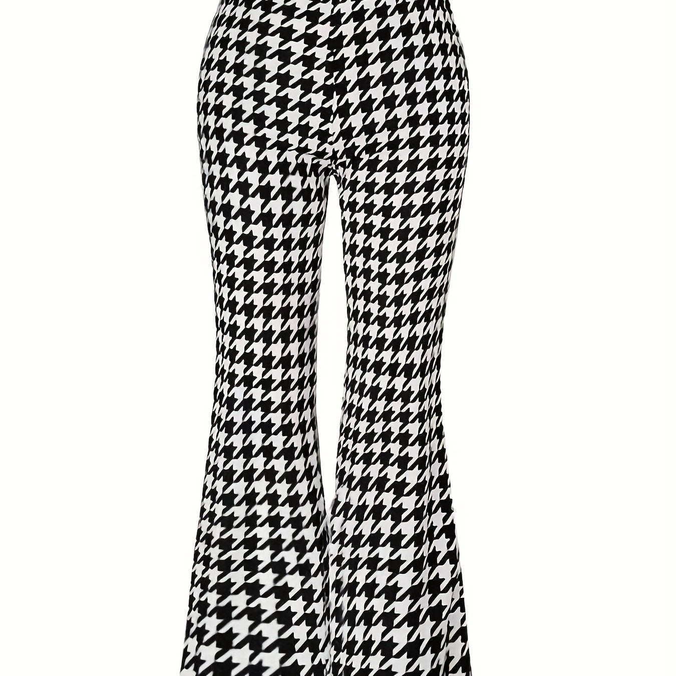  Houndstooth Print High Rise Flared Leg Trousers