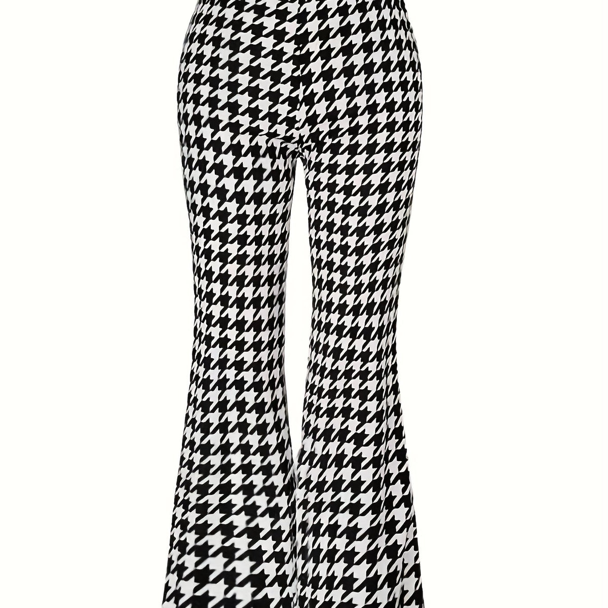  Houndstooth Print High Rise Flared Leg Trousers