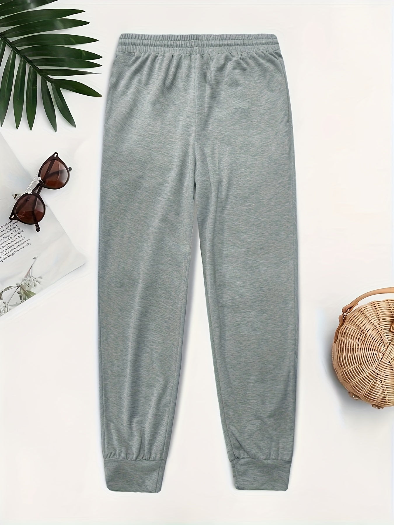  Sports Pants Women's Plus Elastic Drawstring High Rise Jogger Trousers