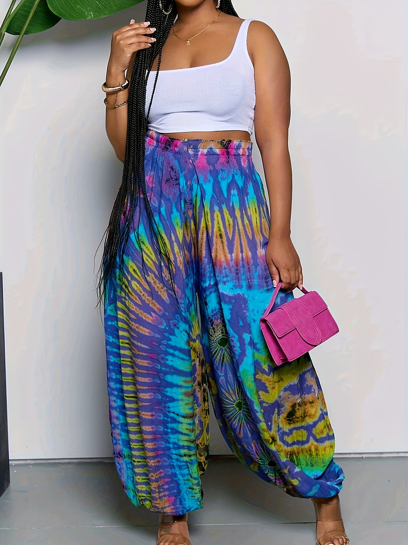  Tie Dye Print High Rise Lantern Pants