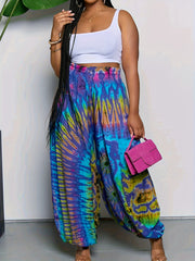  Tie Dye Print High Rise Lantern Pants