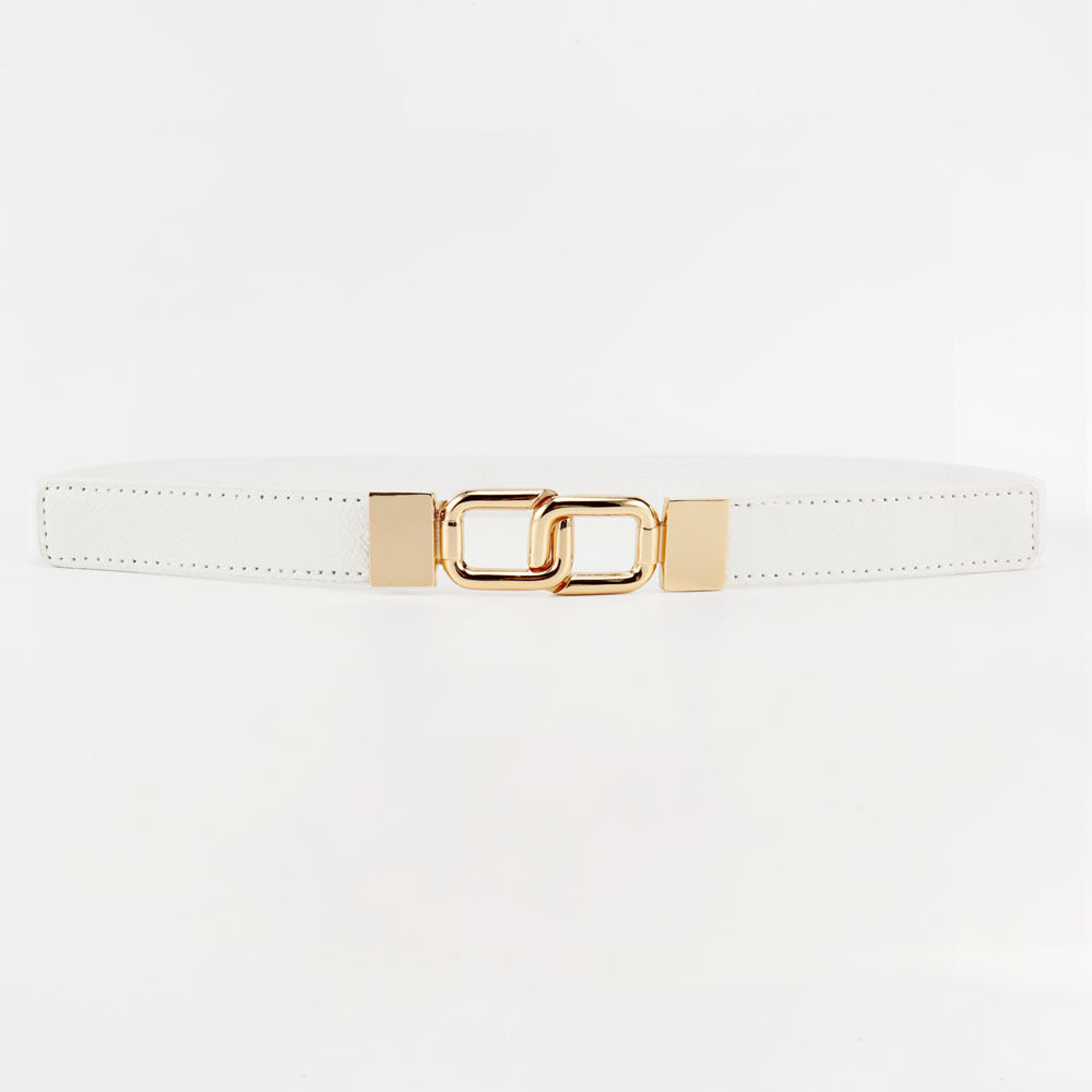 Women's Thin Belt Elastic Band with Metal Golden Buckle