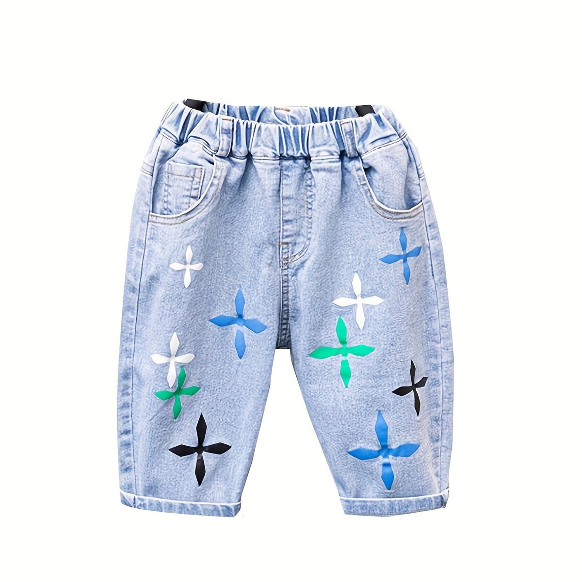Cross Print Boys Denim Shorts - Summer Outdoor Wear