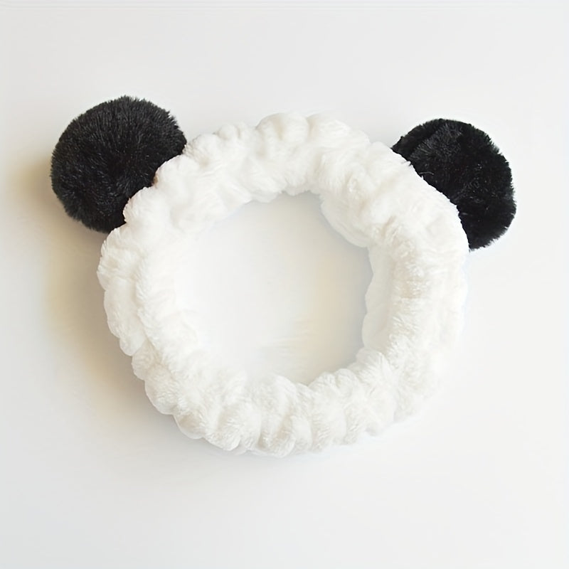 Pink Fur Ball Headband Face Wash Makeup Hairband Functional