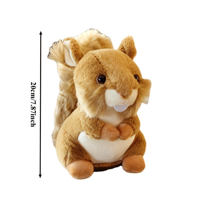 Realistic Plush Squirrel Soft Brown Fur & Patches Fluffy Tailed Stuffed Animal