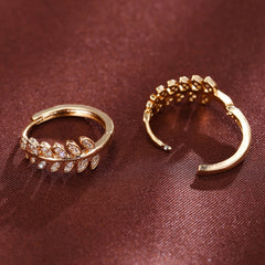 Leaf Shaped Hoop Huggie Earrings Inlaid Zircon 18K Plated