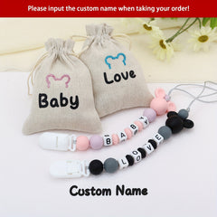 2pcs Personalized Pacifier Clip Customized Chain Silicone Teething Holder Gift