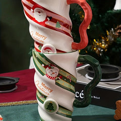 500ml Christmas Ceramic Cup Spiral Shaped Mug Coffee Cup For Outdoor Sports