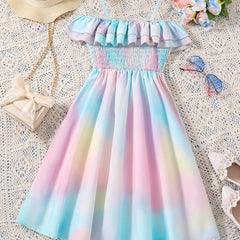 Toddlr Grls Ruffle Trim Cold Shldr Tie Dye Princess Dress