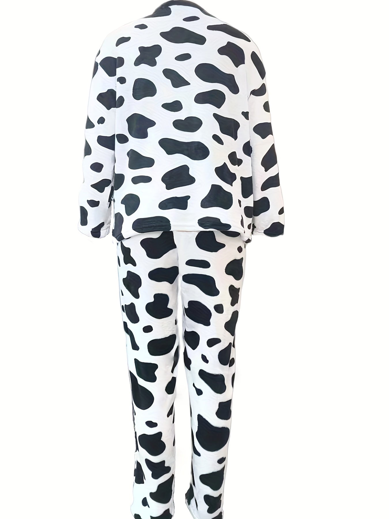 Cow Spots Print Pajama Set Long Sleeve Crew Neck Top & Cozy Pants