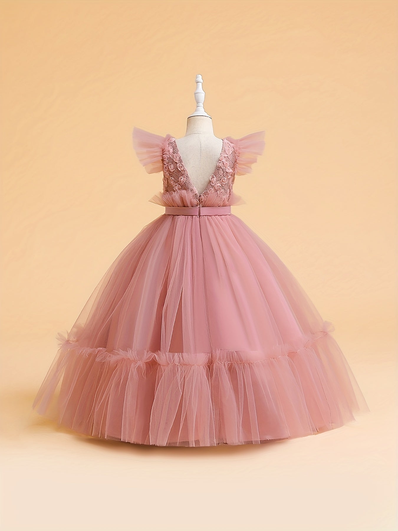 Girls Princess Tulle Formal Dress Flying Sleeve Costume