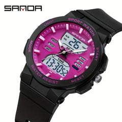 SANDA Unisex Sports Watch Dual Display LED Night Light Durable Band