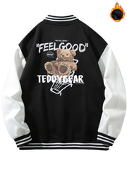 Men's Teddy Bear Print Baseball Jacket