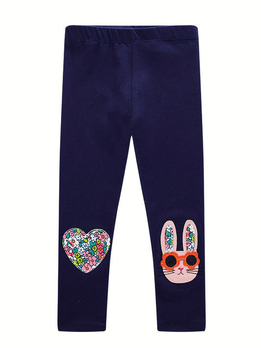 Girls Rabbit & Heart Patch Embroidery Casual Pants