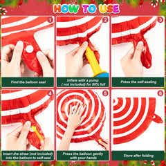 36pcs Christmas Candy Balloons Kit Large Swirl Cane Candy Foil Balloons