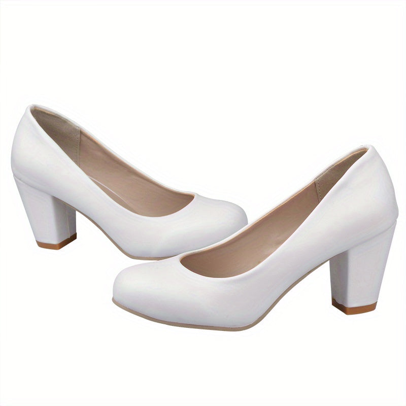 Chunky Heeled Pumps Round Toe High Heels Women's Working Shoes