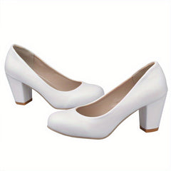 Chunky Heeled Pumps Round Toe High Heels Women's Working Shoes