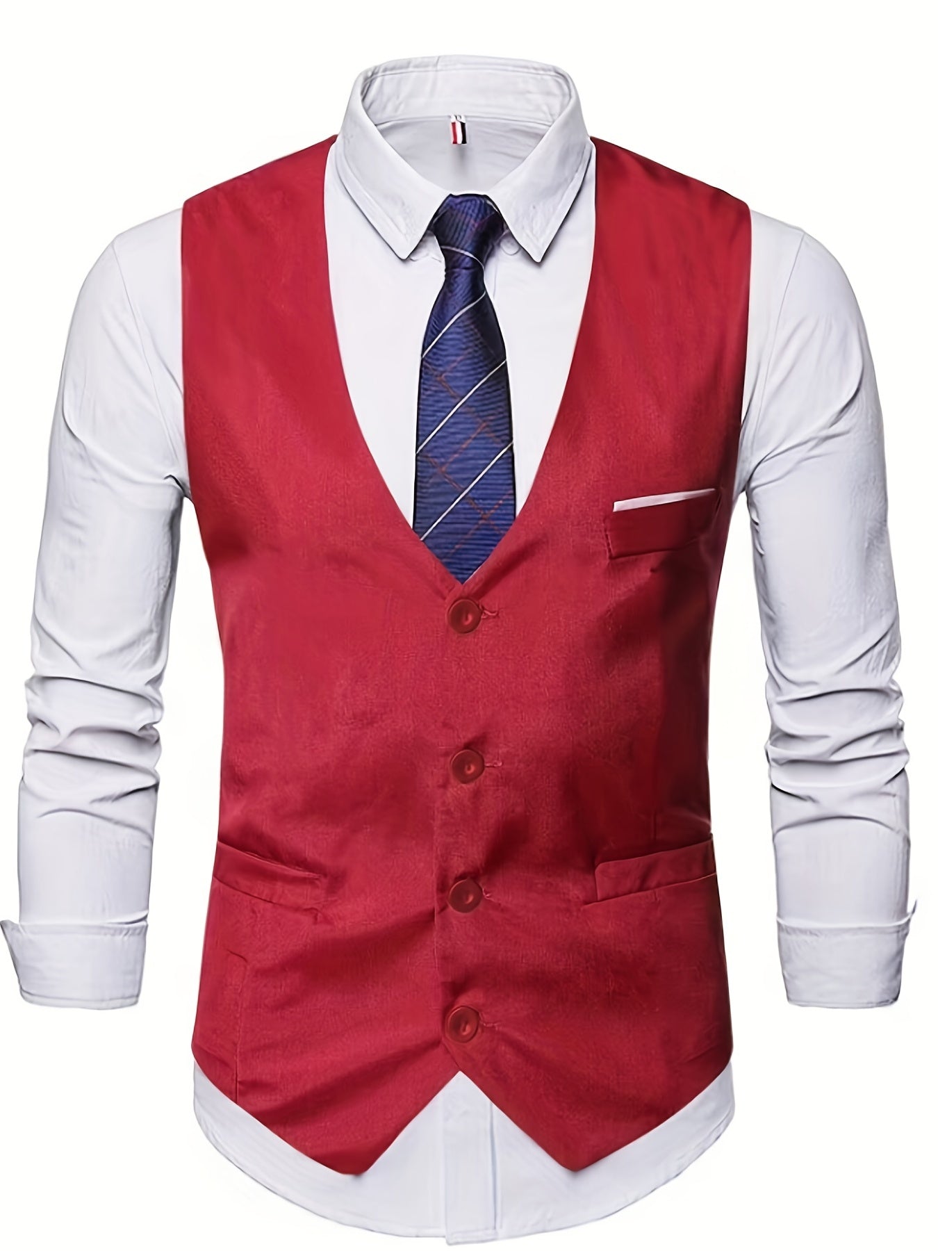 Men's V Neck Smart Suit Vest Retro Style Waistcoat for Wedding