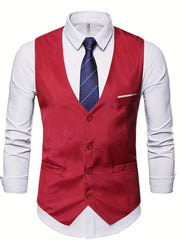 Men's V Neck Smart Suit Vest Retro Style Waistcoat for Wedding