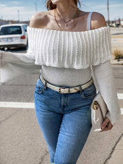  Solid Off Shoulder Layered Sweater