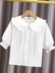 Girls Doll Collar Pleated Button Shirt Top for Summer