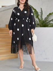  Dot Print Long Sleeve Wrap Dress