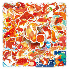 50pcs Koi Cartoon Animal Hand-painted Stickers For Journal Water Cup Skateboard