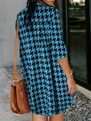  Houndstooth Print Button Up Blouse