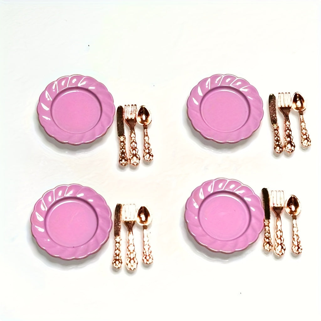 Vintage Metal Dollhouse Accessory Set Cake Plate Fork & Spoon