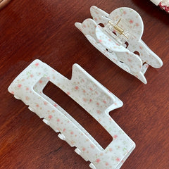 2pcs Floral Printed Hair Claw For Thick Hair Non-slip Ponytail Holder