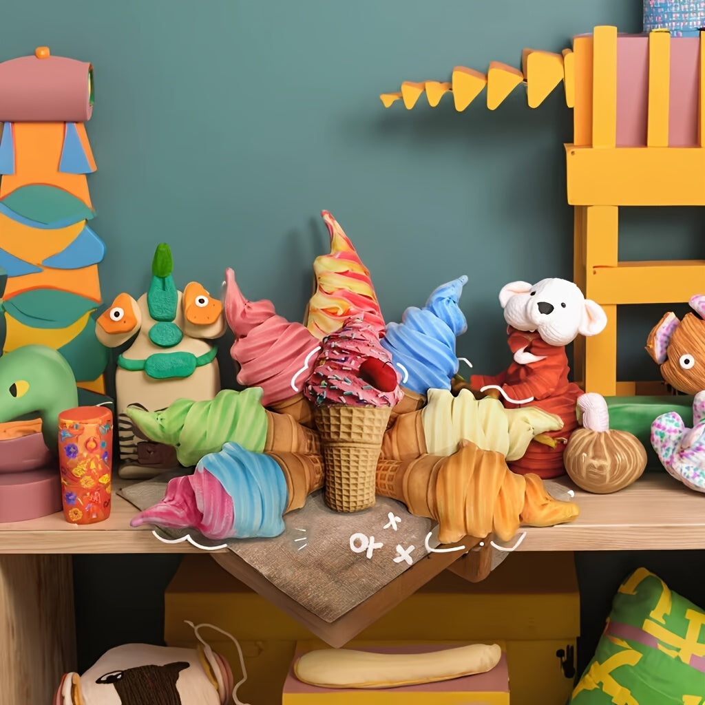 Set of 5 Cartoon Ice Cream Cone Plush Dolls - Realistic Toy for Kids