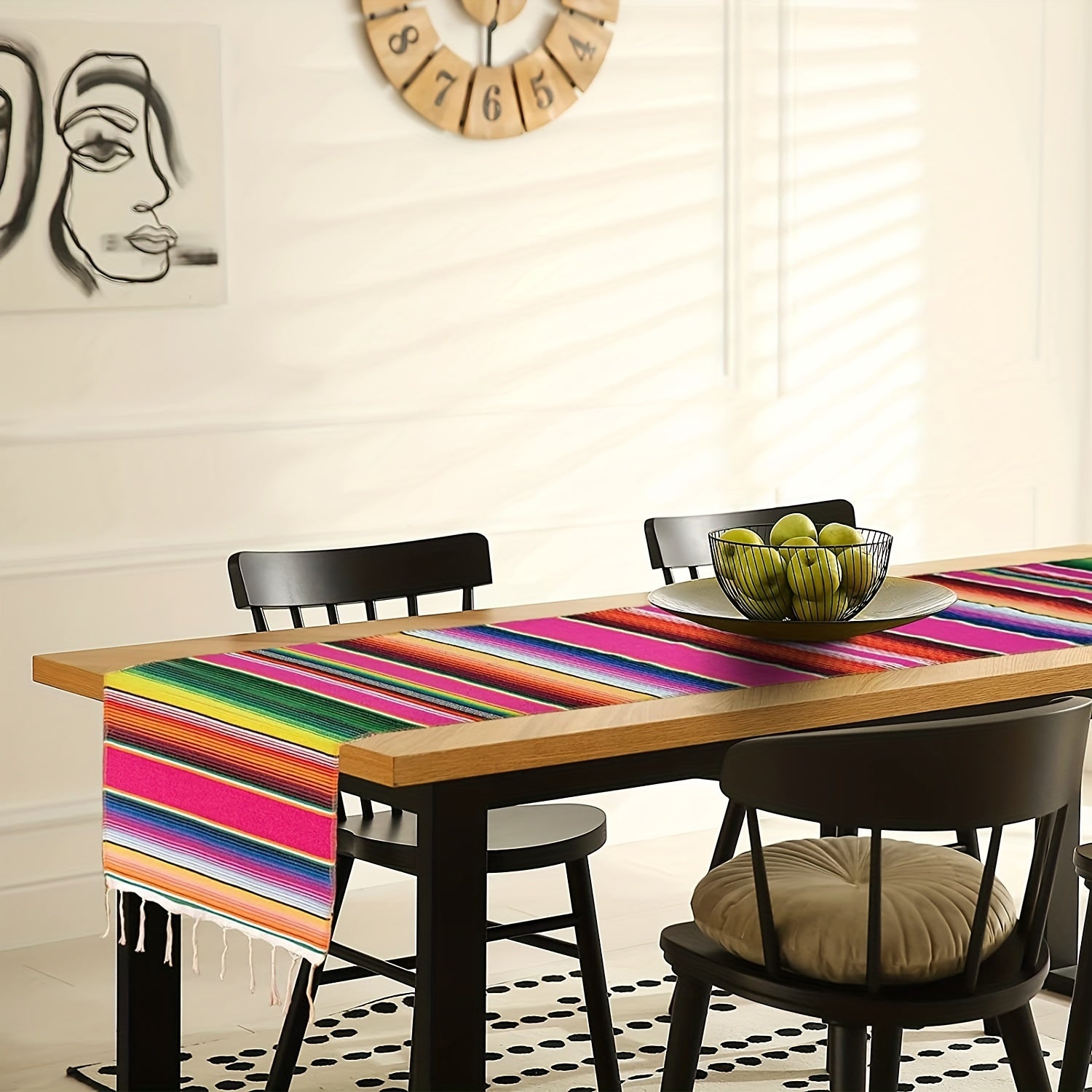 2pcs 35 56 X 213 36 Cm Boho Mexican Serape Table Runner Fringe Rainbow Colors