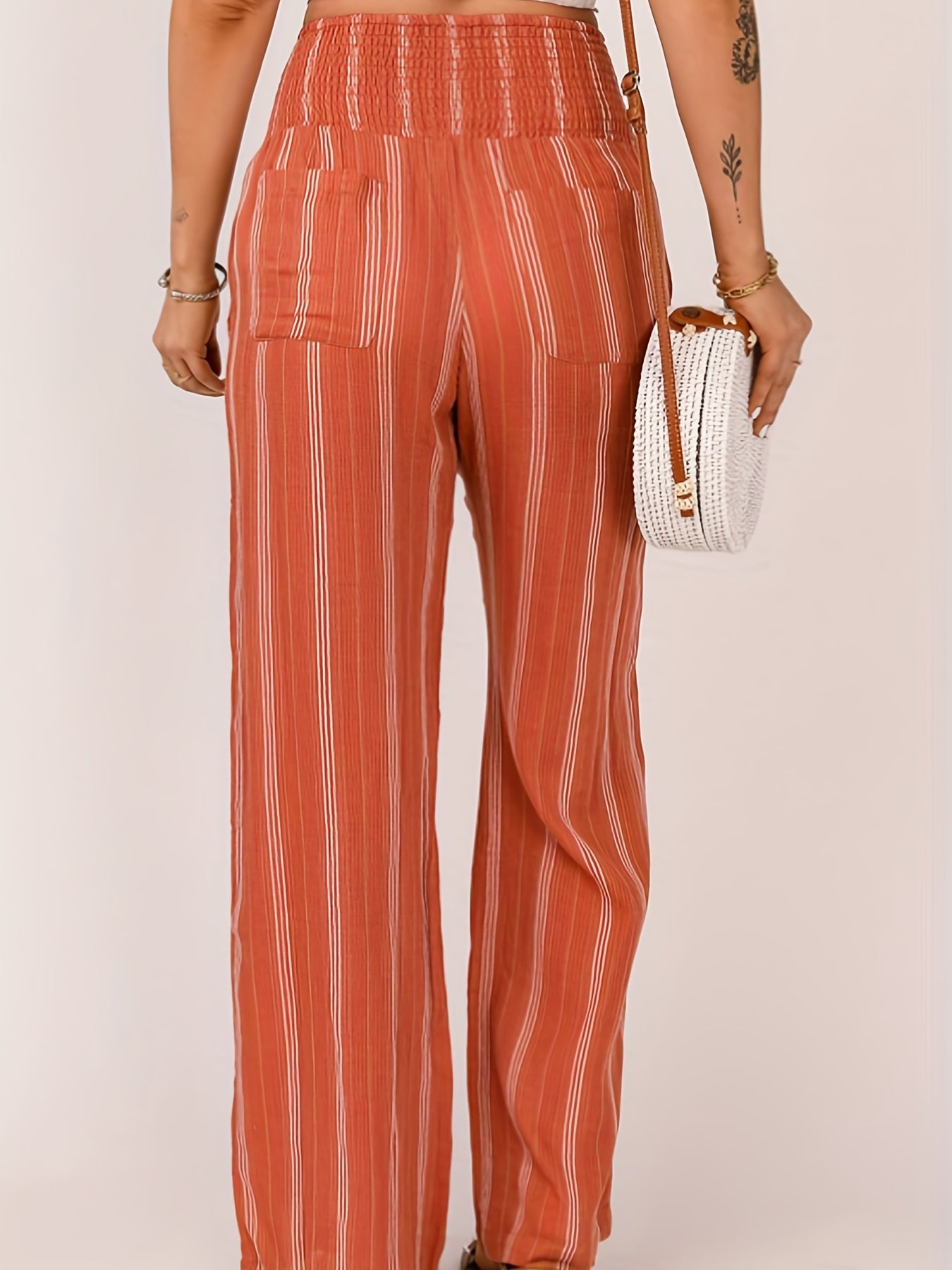  Stripe Print Wide Leg Trousers
