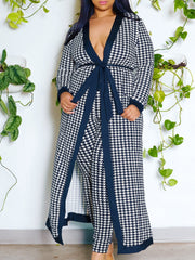  Houndstooth Print Robe & Pants Set