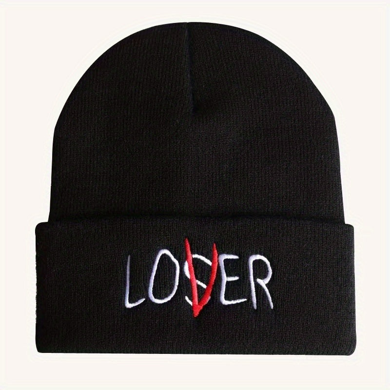 LOSER Embroidered Beanie Solid Elastic Knit Hat Hip Hop Skull Cap