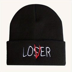LOSER Embroidered Beanie Solid Elastic Knit Hat Hip Hop Skull Cap