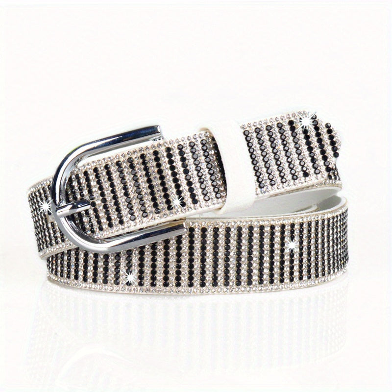 Sparkly Rhinestone PU Belt Hip Hop Waistband Striped Pattern