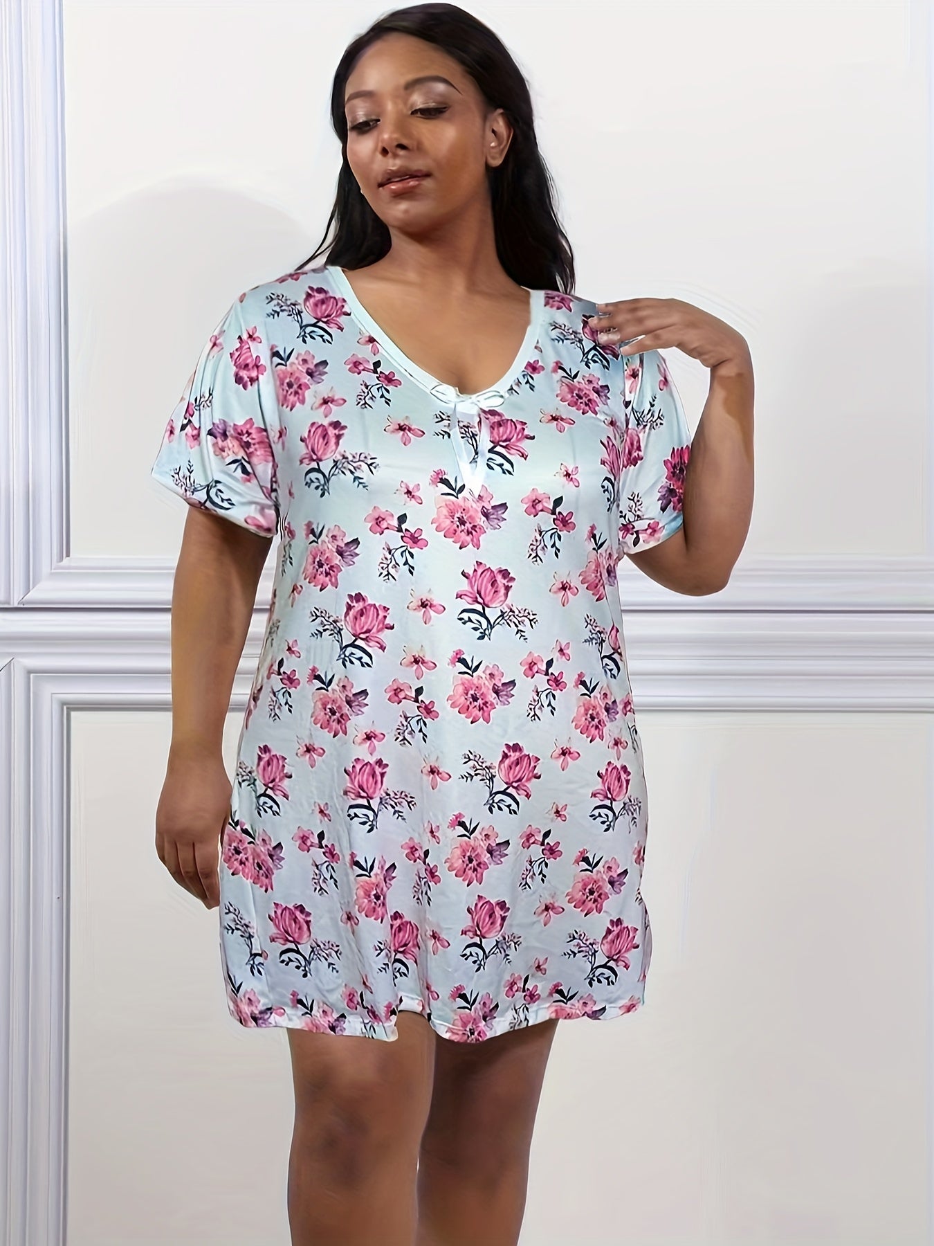  Floral Print Short Sleeve Tee Nightdress