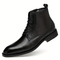 Men's Almond Toe Lace-up Boots With Side Zipper