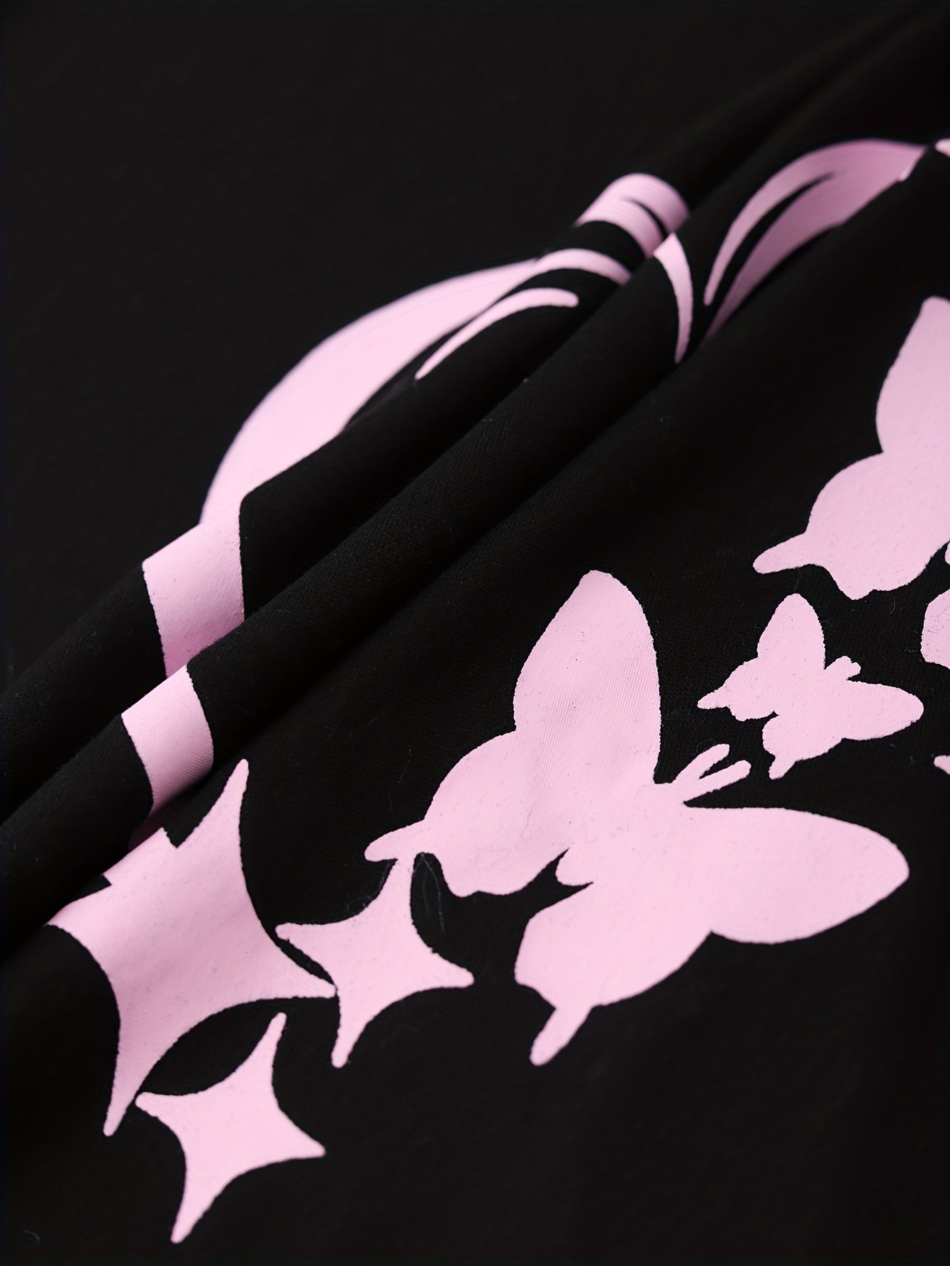 Butterfly Print Pajama Set Crew Neck Top & Pants Women's Sleepwear