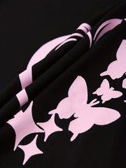 Butterfly Print Pajama Set Crew Neck Top & Pants Women's Sleepwear